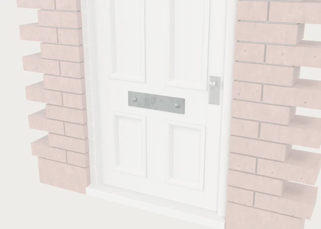 400mm letterbox security plate on door. Scen of grey background.