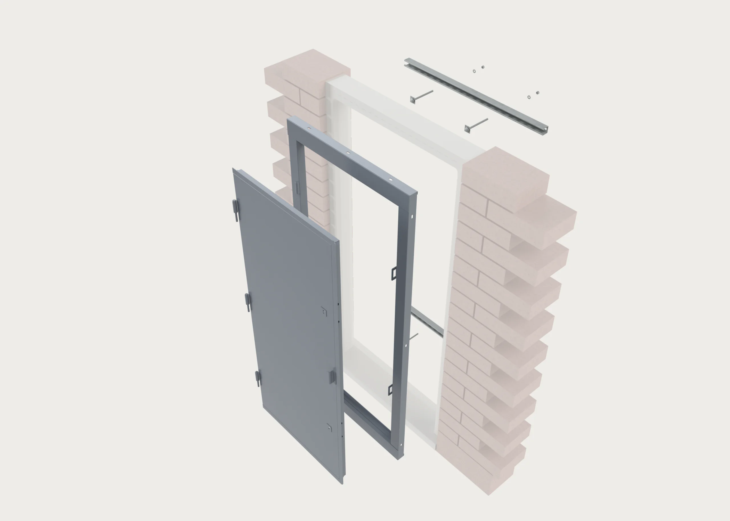 Exploded view of security door assembly