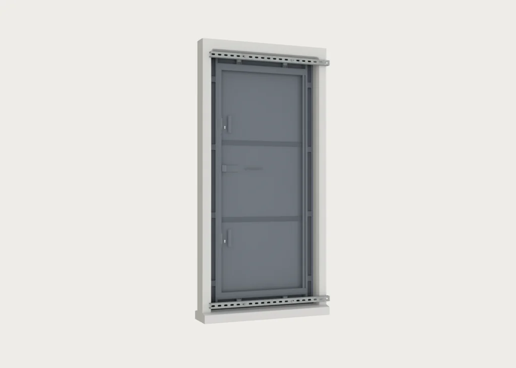 Security door showing rear fixing assembly
